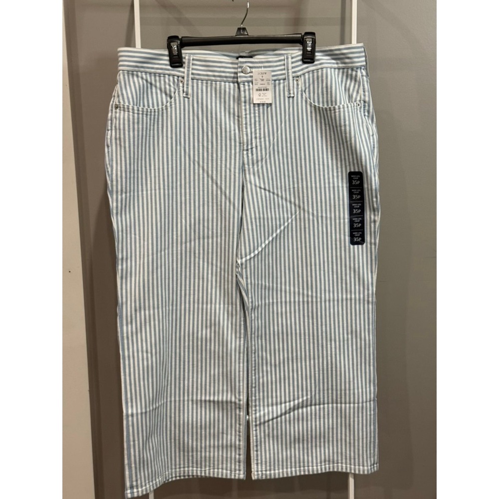 NWT J.Crew‎ Wide-Leg Crop Pants 35P Blue White Stripe All-Day Stretch Nautical